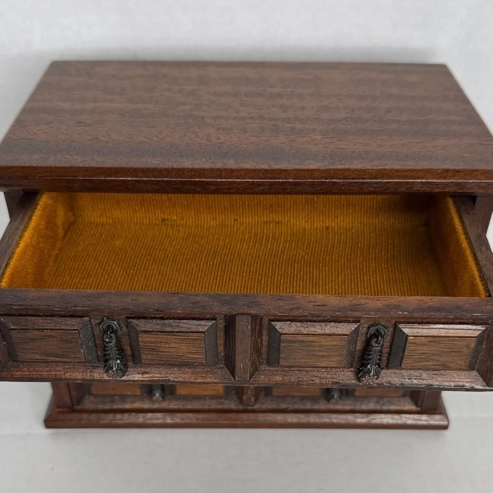 Vintage Mele Japan Vintage Wooden Musical Jewelry Box 3 Drawer Aprox 8